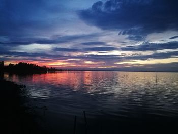 Scenic view of lake against sky during sunset