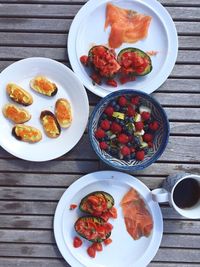 High angle view of food on table