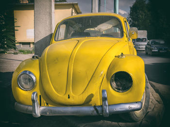 Close-up of yellow car