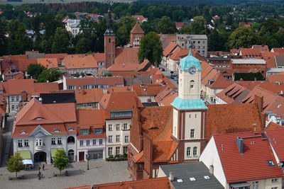 High angle view of buildings in town