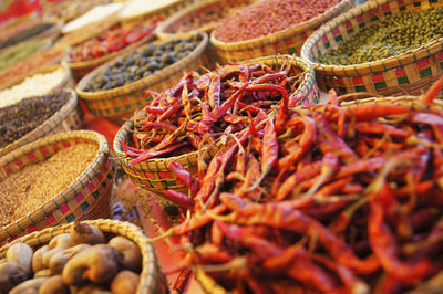 Various spices for sale at market stall