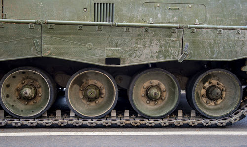 Close up of military tank wheels
