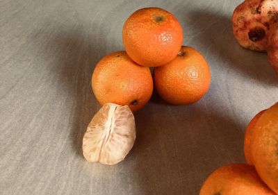 High angle view of oranges on table