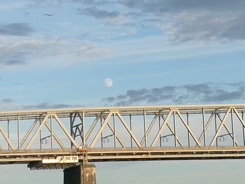 Low angle view of suspension bridge against sky