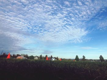 Group of people on field against sky