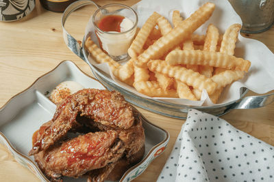 High angle view of breakfast on table