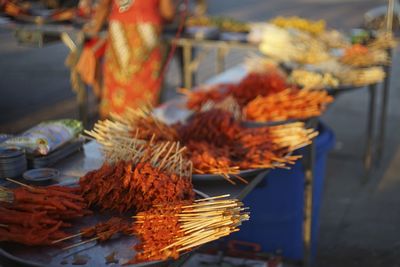 Street food for sale at market stall