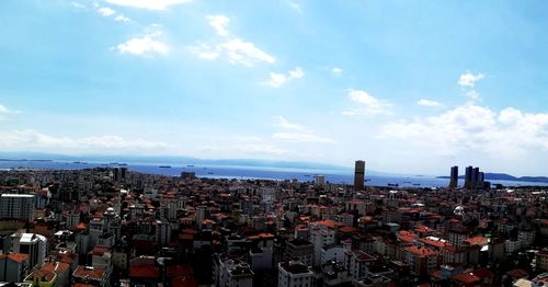 High angle view of city against sky