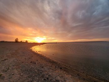 Scenic view of beach against sky during sunset