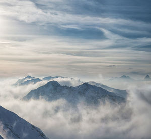 Scenic view of snowcapped mountains against sky