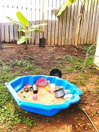 High angle view of drink on table