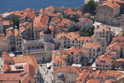 High angle view of buildings in city