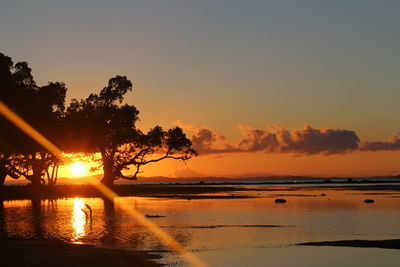 Scenic view of lake against sky during sunset