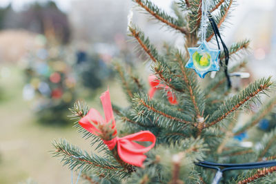 Diy handmade star of david decoration on christmas tree