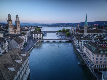 High angle view of city at waterfront