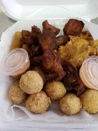 High angle view of food served in plate