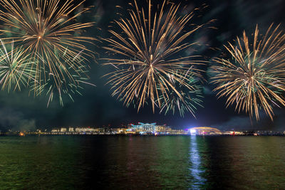 Fireworks in yas bay in abu dhabi celebrating religious holiday eid al adha