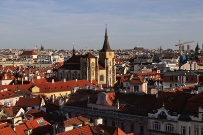 High angle view of townscape against sky