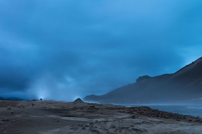 Scenic view on geothermal activity at night