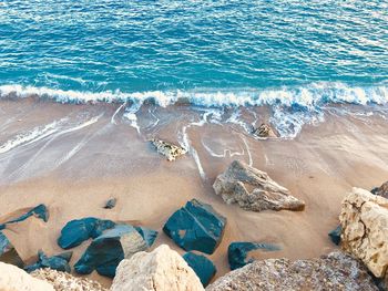 Aerial view of rocks on beach