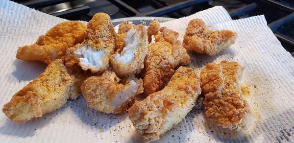 High angle view of cake served on table