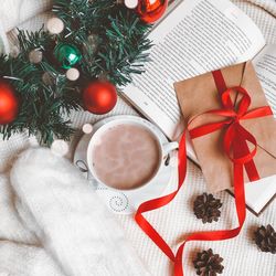 High angle view of christmas decoration on table