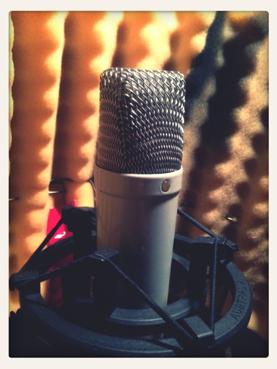 transfer print, auto post production filter, close-up, still life, indoors, metal, focus on foreground, selective focus, no people, table, single object, high angle view, metallic, day, part of, old-fashioned, sunlight, container, man made object, music