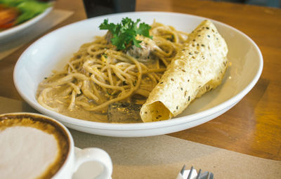 High angle view of meal served in plate