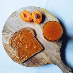 High angle view of healthy breakfast on serving tray