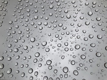 Full frame shot of raindrops on glass window