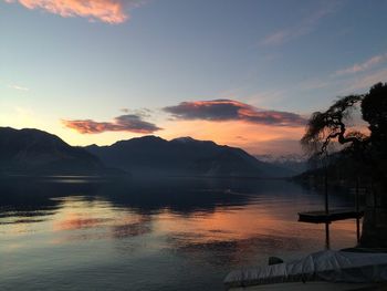 Scenic view of lake against sky during sunset