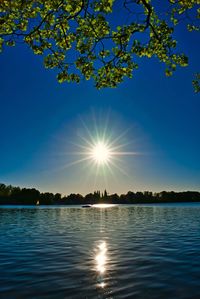 Scenic view of lake against clear blue sky