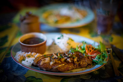 High angle view of meal served in plate