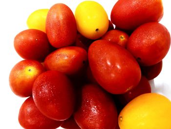 High angle view of strawberries