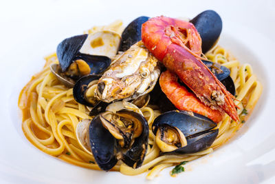 Close-up of seafood served in plate