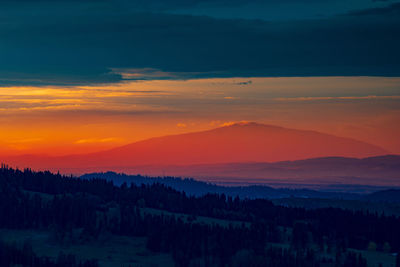 Scenic view of silhouette mountains against sky during sunset