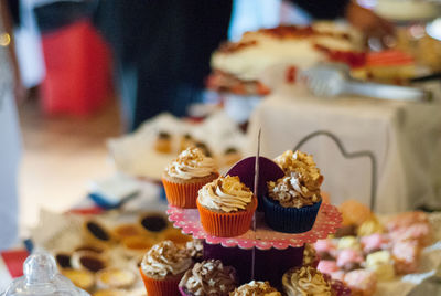 Close-up of cupcakes on table