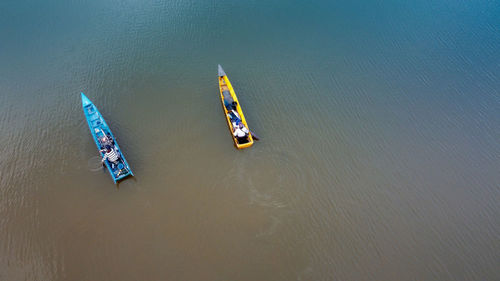 High angle view of people on boat