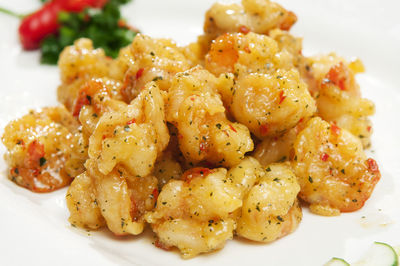 Close-up of pasta served in plate