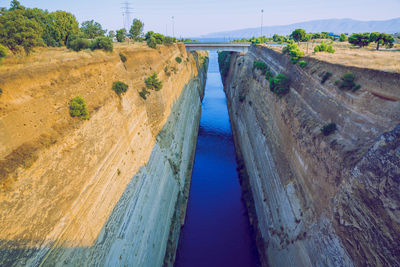 High angle view of river passing through land