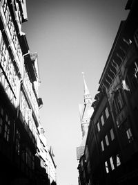 Low angle view of buildings against clear sky