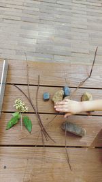 High angle view of person on table at home