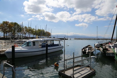 Boats moored in harbor