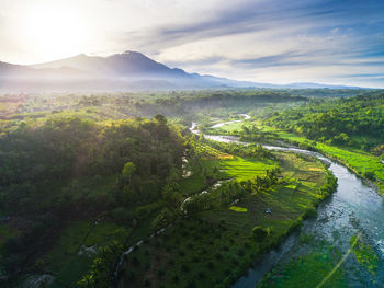 High angle view of landscape against sky