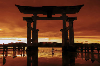 Nice yellow sunset at japan shrine