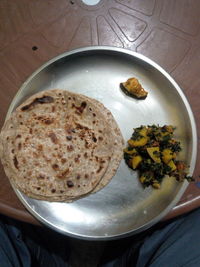 High angle view of breakfast on table