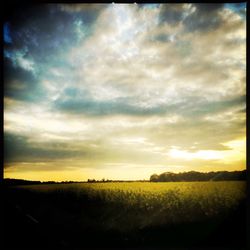 Scenic view of field against cloudy sky