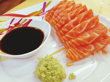 High angle view of meal served on table