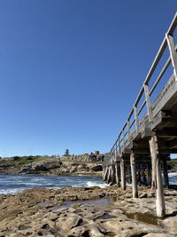 Scenic view of beach against clear blue sky