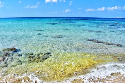 Beautiful transparent water of mediterranean sea at falasarna beach on crete island in greece